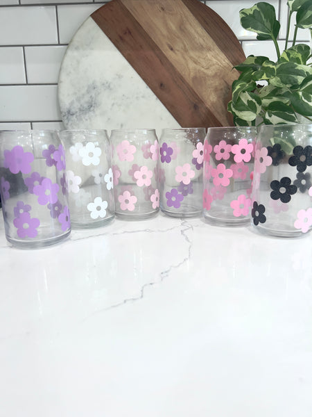 Flower Power Glass Can Cup