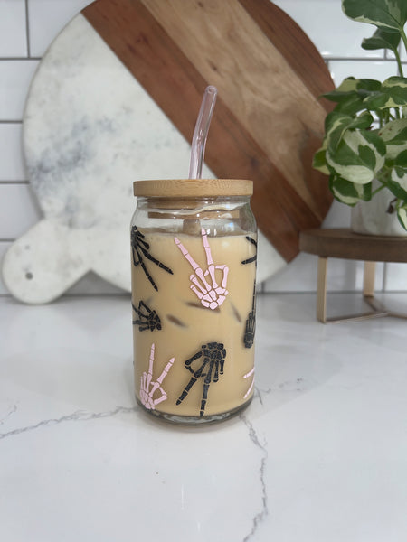 Spooky Skelly Glass Can Cup