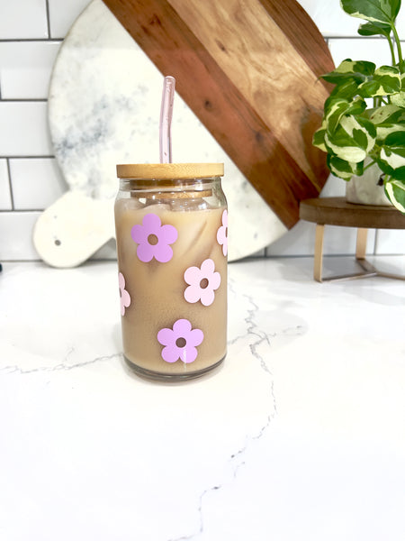 Flower Power Glass Can Cup