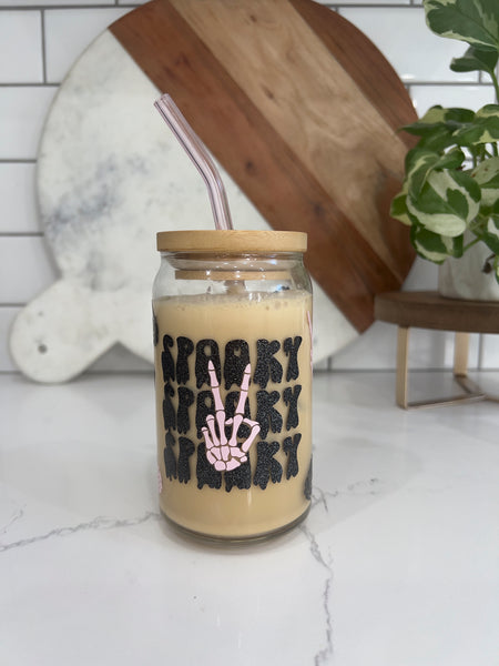 Spooky Skelly Glass Can Cup