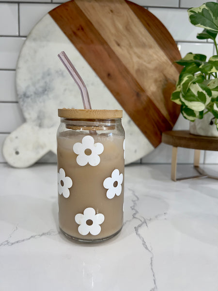 Flower Power Glass Can Cup