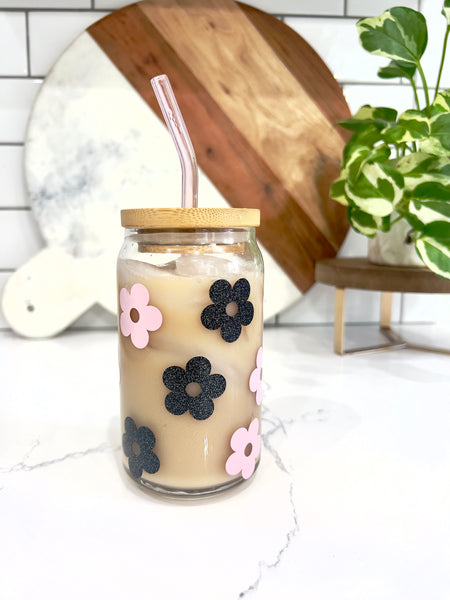 Flower Power Glass Can Cup