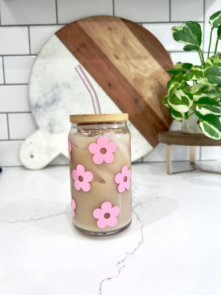 Flower Power Glass Can Cup