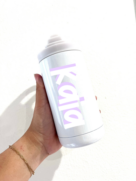 Glitter White 12 oz CUSTOM NAME Water bottle
