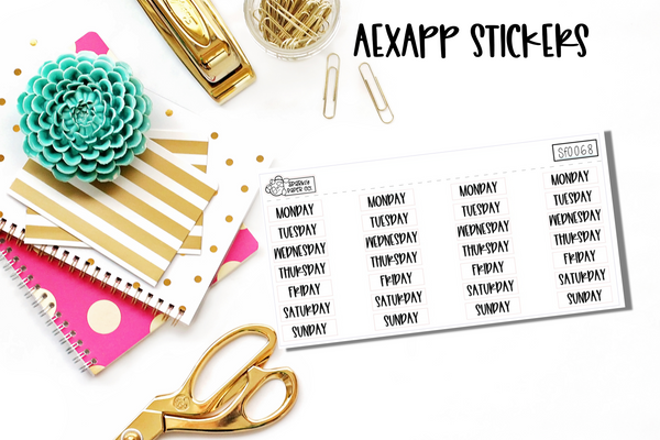 Monthly View Days of the Week AExAPP Stickers (sf0068)
