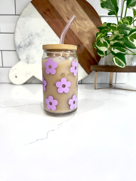 Flower Power Glass Can Cup