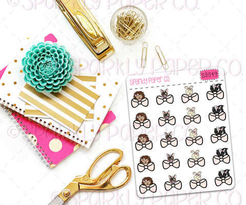 Peeking Critter Bows Planner Stickers (matte removable) S0049