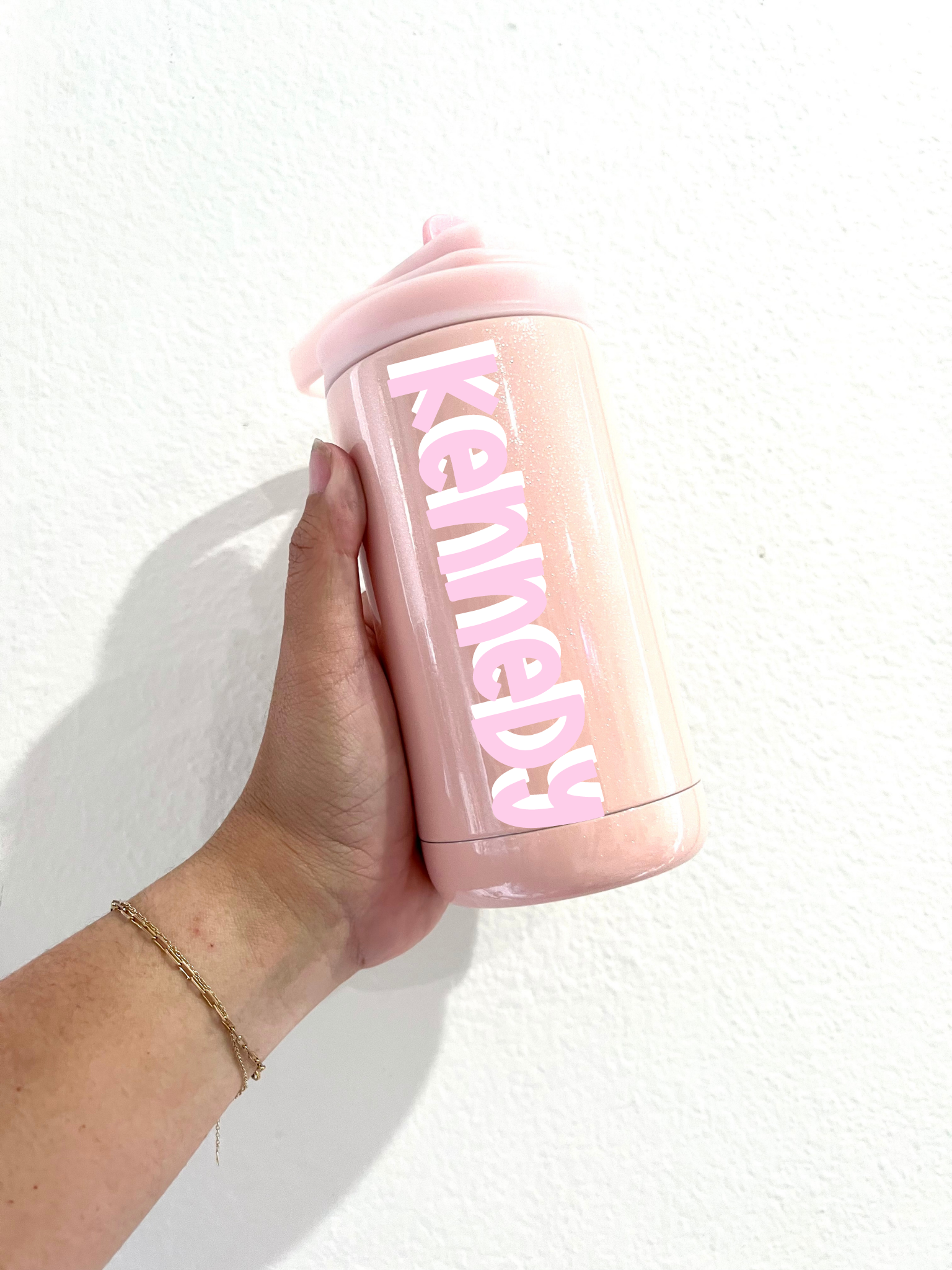 Glitter Pink 12 oz CUSTOM NAME Water bottle