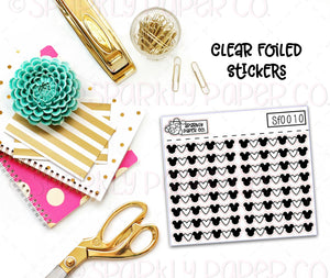 Mouse Head and Hearts Header/Dividers Clear Foiled Stickers (sf0010)
