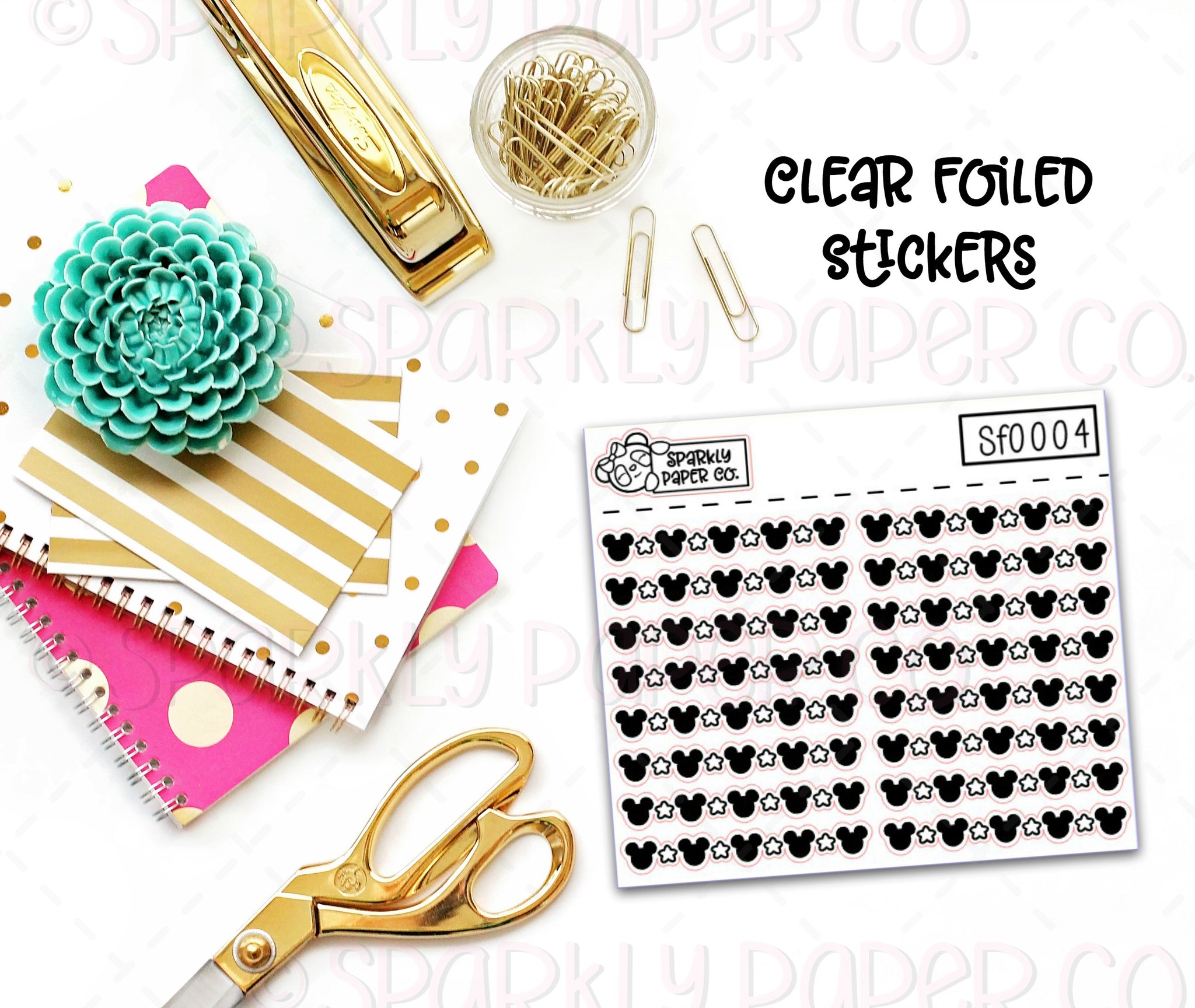 Mouse Head and Stars Header/Dividers Clear Foiled Stickers (sf0004)