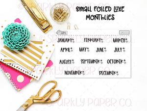Small Foiled Luxe Monthly Stickers (clear paper)