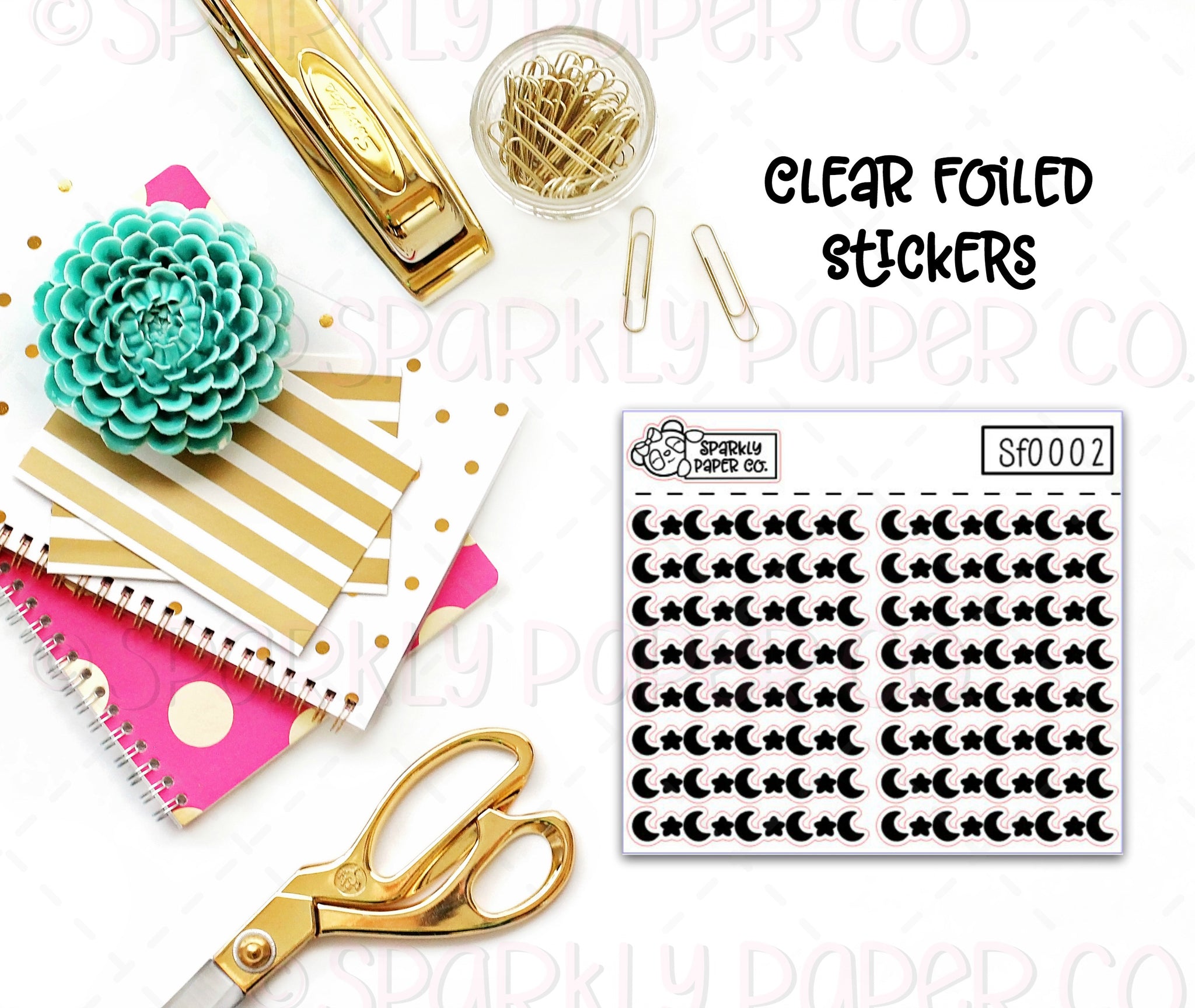 Moon and Stars Header/Dividers Clear Foiled Stickers (sf0002)